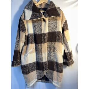 Jessica London Plaid Wool Blend Coat Women’s Size 14 Oversized Collar Brown